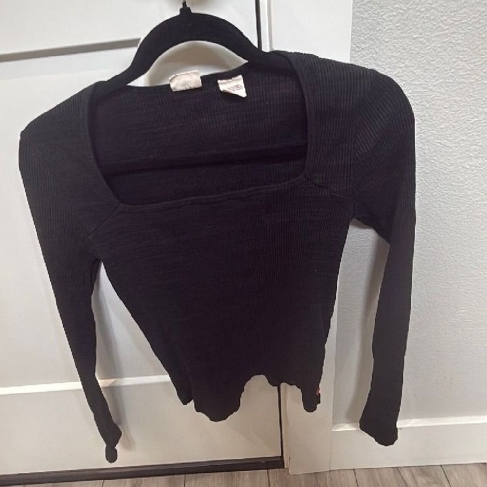 Levi's Black Ribbed Long Sleeve Square Neck Top Size Small